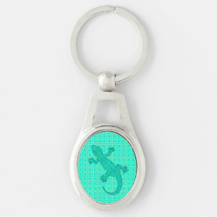 Porte-clés Batik tribal Gecko - turquoise / paon