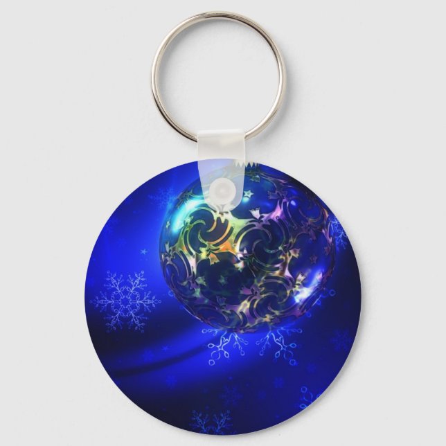 Porte-clés Bauble de Noël bleu électrique, personnaliser i (Recto)