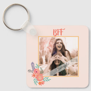Porte-clés BBF - Photo personnalisée Coral Watercolor Flower