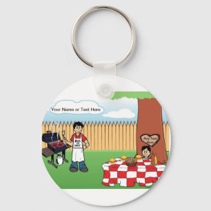 Porte-clés BBQ Familial Personnalisé, Père célibataire, 1 Car
