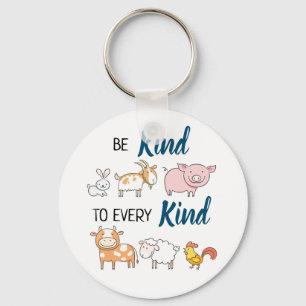 Porte-clés Be kind to every kind cute cartoon animals vegan