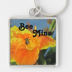 Porte-clés Be Mine Bee Pun Bright Orange Flower Photo Floral