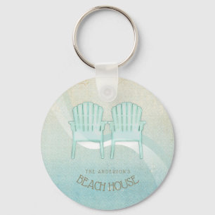Porte-clés Beach House Adirondack Chaises Aqua Blue ID623