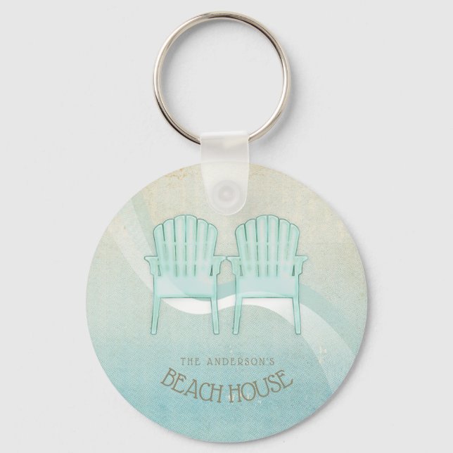 Porte-clés Beach House Adirondack Chaises Aqua Blue ID623 (Recto)