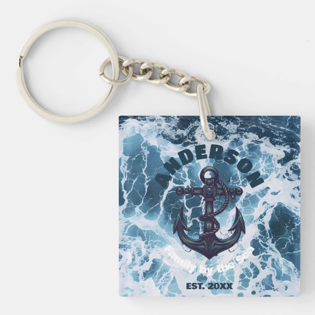 Porte-clés Beach House Ancre nautique Ocean Wave Personnalise (Devant)