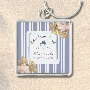 Porte-clés Beach House Blue Stripes Côte Boho Ferme