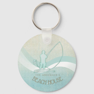 Porte-clés Beach House Pêcheur nautique Aqua Blue ID623