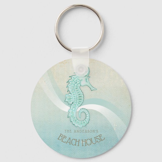 Porte-clés Beach House Seahorse Aqua Blue ID623 (Recto)