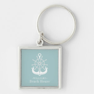 Porte-clés Beach House Turquoise Nom de famille Ancre