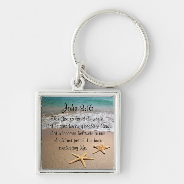 Porte-clés Beach Sea star Inspirational John 3:16 Bible Verse (Devant)