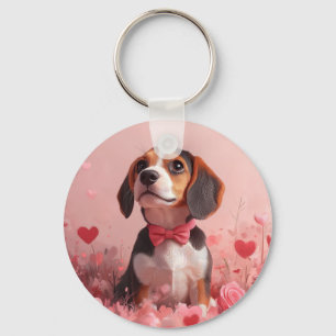 Porte-clés Beagle avec Rose - Saint Valentin