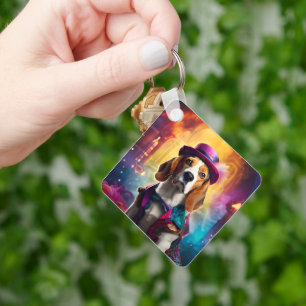 Porte-clés Beagle en costume vibrant