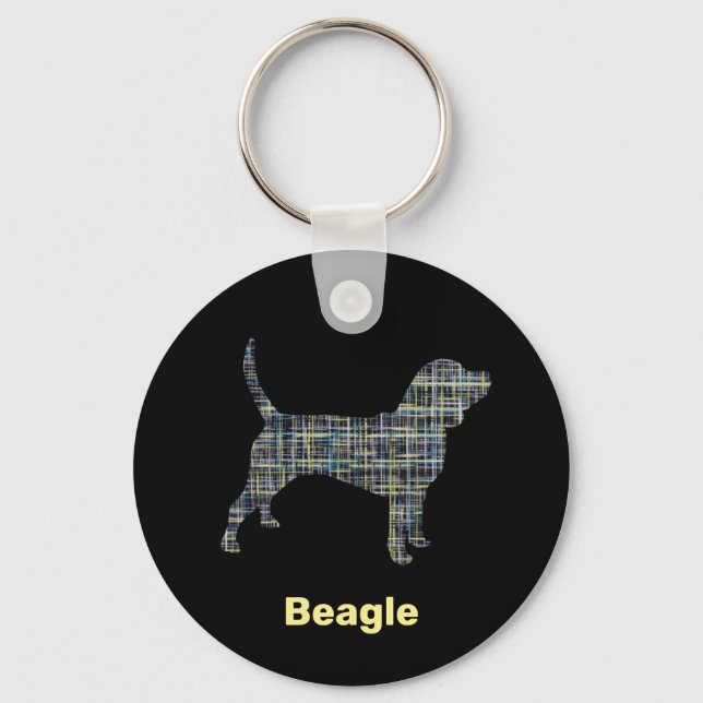 Porte-clés Beagle Hound Chien Silhouette Jaune & Grille Noire (Recto)