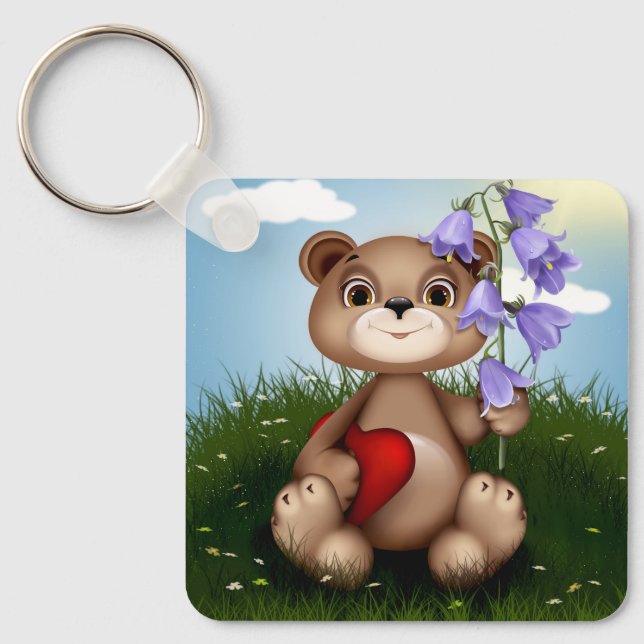 Porte-clés Bear Holding Bouquet Flower-30926 (Recto)