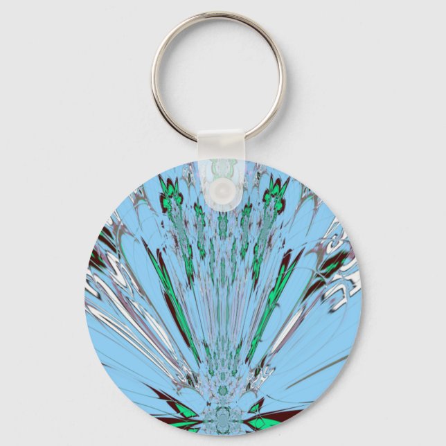 Porte-clés Beau Aqua Bleu Extraordinaire Motif Art Floral (Recto)