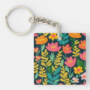 Porte-clés Beau champ fleuri coloré