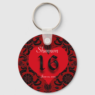 Porte-clés Beau Coeur Rouge, Damas, Sweet sixteen Favoriser