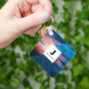 Porte-clés Beau coucher de soleil sur un Monogramme de lac Ca