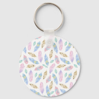 Porte-clés Beau motif aquarelle de plumes d'arc-en-ciel