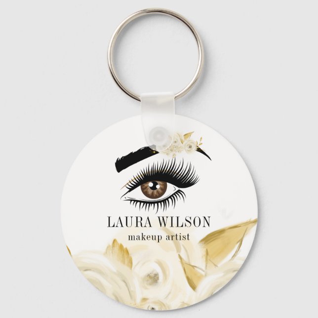 Porte-clés Beau Oeil Avec Aquarelle Fleurs Blanches (Recto)