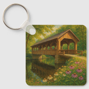 Porte-clés Beau pont couvert d'été art