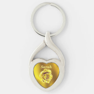 Porte-clés Beau rose d'or en forme de coeur personnalisé