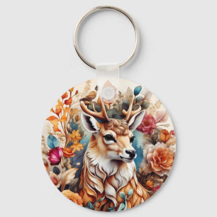 Porte-clés Beau Stag au milieu des fleurs