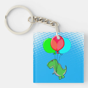 Porte-clés Beau Vol T-Rex Avec Ballons Dans Ciel Bleu