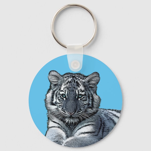 Porte-clés bébé blanc tigre petit jungle safari animal art (Recto)