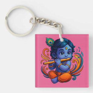 Porte-clés Bébé Krishna avec Flûte - Vibes de paix 3D dynam