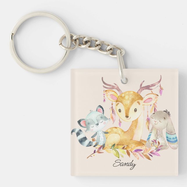 Porte-clés Bébé mignon Animaux Personnalisés Nom Sexe Neutre (Devant)