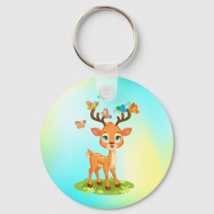 Porte-clés Bébé mignon cerf jouant avec des papillons-23475
