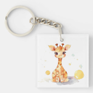 Porte-clés Bébé mignon Giraffe Carré acrylique Porte - clé