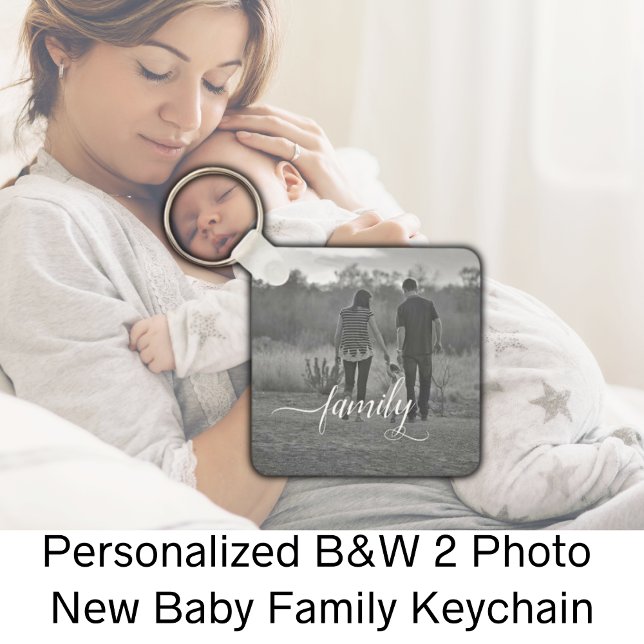 Porte-clés Bébé photo B&W 2 personnalisé (Personalized B&W 2 Photo Baby Keychain)