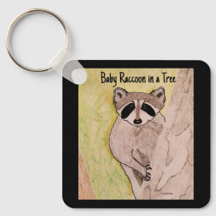 Porte-clés Bébé Raccoon dans un arbre