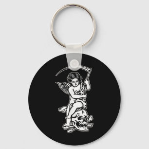 Porte-clés Bébé Reaper Skull Scythe Blackwork Tattoo Flash