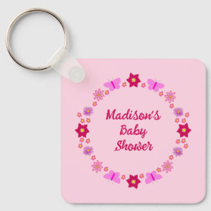 Porte-clés Bébé rose Baby shower papillons et fleurs