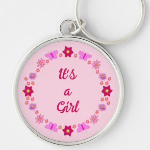 Porte-clés Bébé rose Papillons et fleurs personnalisés