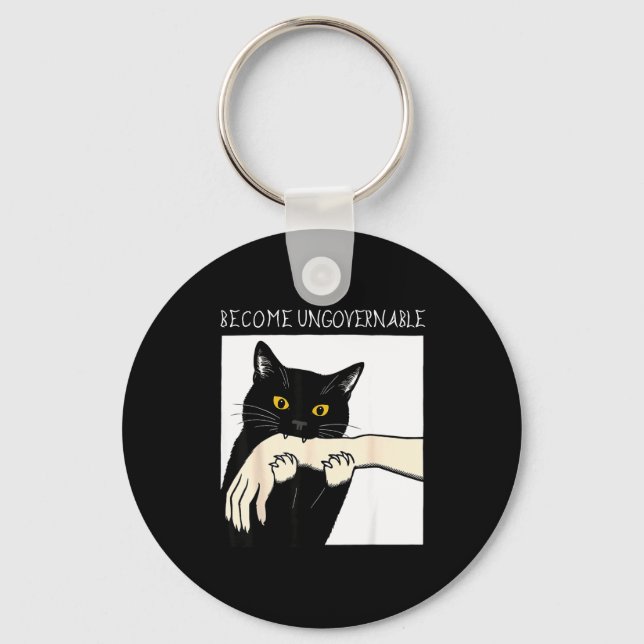 Porte-clés Become Ungovernable - Black Cat Biting Hand Funny  (Recto)