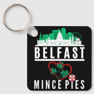 Porte-clés Belfast Loves Mince Pies (conception avant et arri