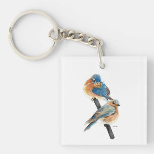 Porte-clés Belle Aquarelle Bluebird Couple Art