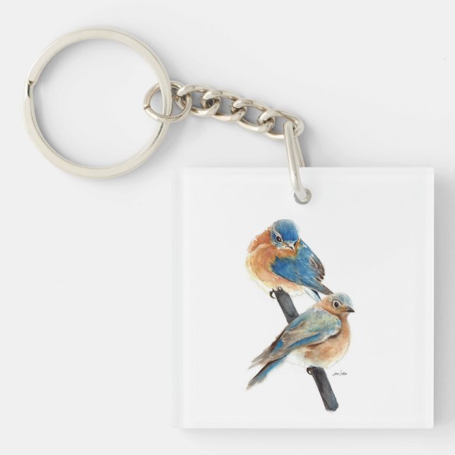 Porte-clés Belle Aquarelle Bluebird Couple Art (Devant)