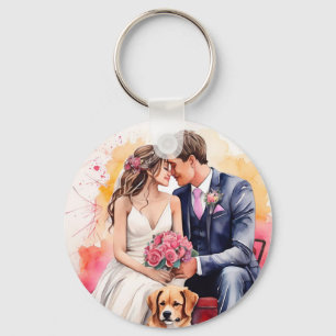 Porte-clés Belle aquarelle couple mariage