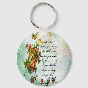 Porte-clés Belle branche vintage fleurie avec oiseaux