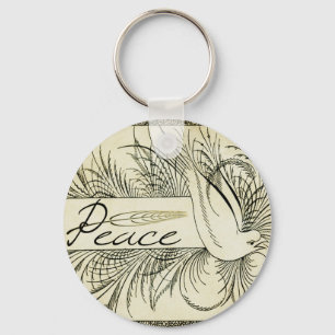 Porte-clés Belle colombe blanche Vintage entourée de feuillag