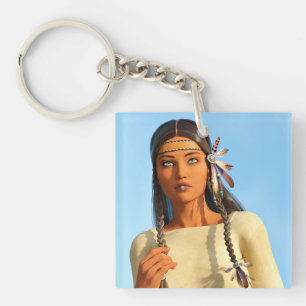 Porte-clés Belle femme autochtone d'Amérique du Nord tenue in