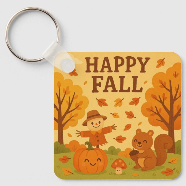 Porte-clés Belle scène d'automne avec citrouille et écureuil (Recto)