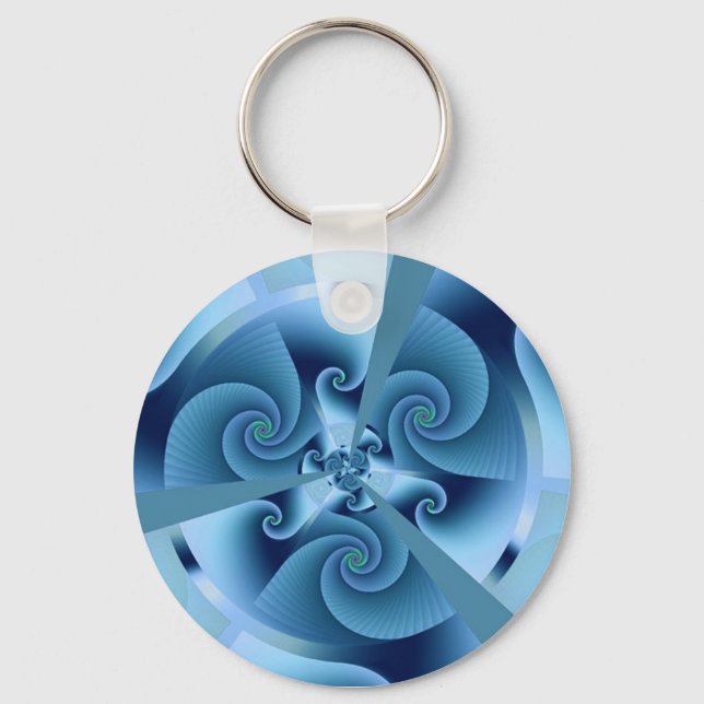 Porte-clés Belle Spirale Bleue Belle Fractale Art (Recto)
