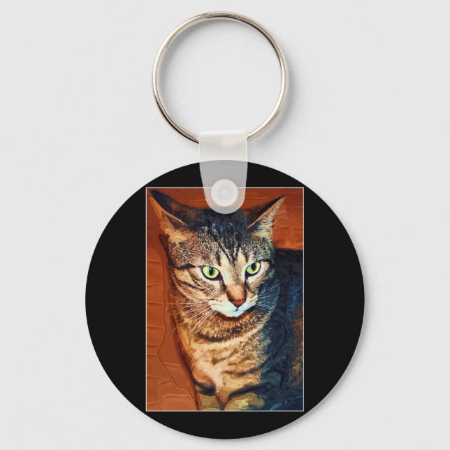 Porte-clés Belle Tabby Artistique Chat (Recto)
