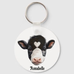Porte-clés Belle tête de vache noire et blanche